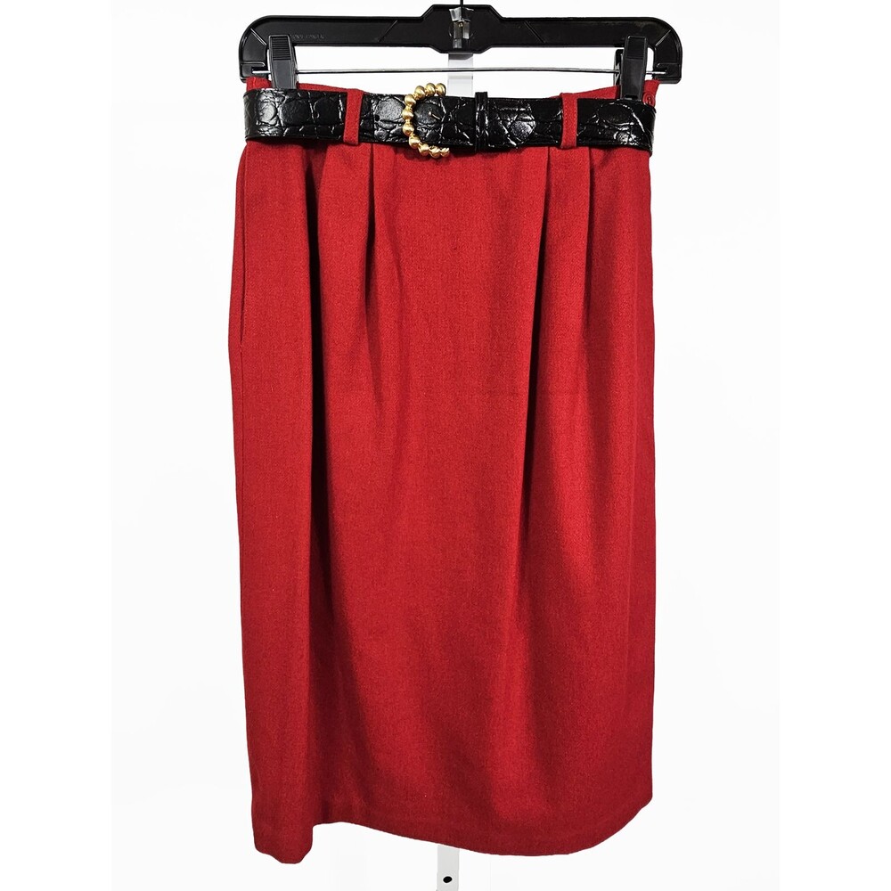 Vintage 80s 90s Haberdashery Leslie Fay Size 8P Red Wool Blend Skirt NWT